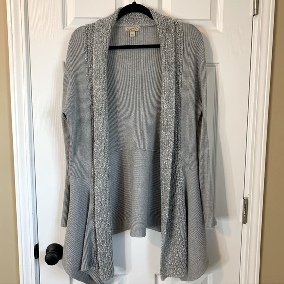 One World Gray Open Front Ribbed Long Asymmetrical Cardigan, Size L - Picture 7 of 7